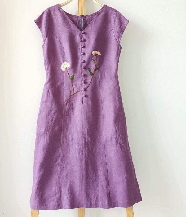 purple embroidered dress